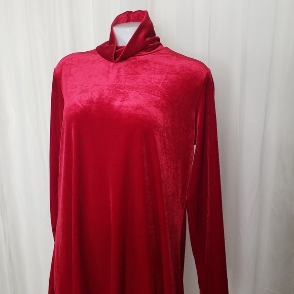 Joan Vass red velvet turtleneck tunic top size large - Picture 2 of 6
